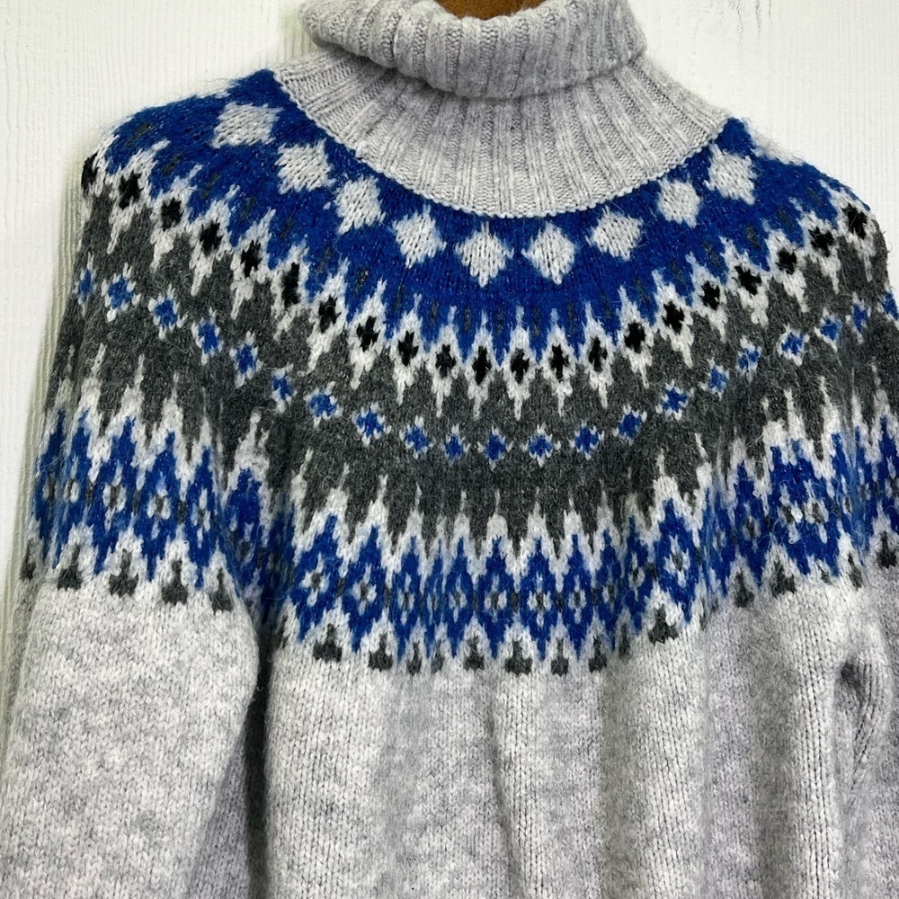 H&M - Jacquard Knit Light Gray Mélange Patterned Turtleneck Sweater Size XS - Picture 11 of 11